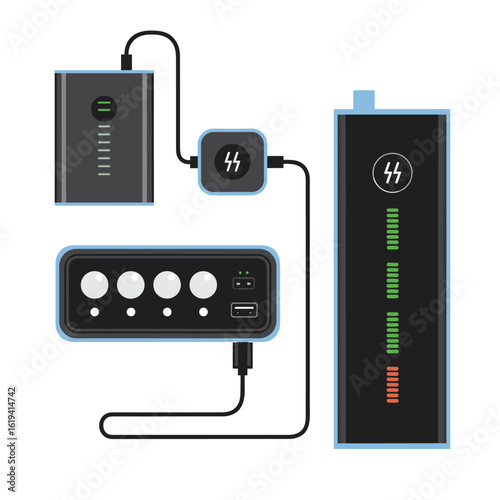 Modern portable power bank and electronic device charging station setup