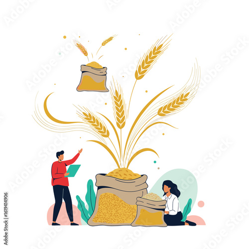 Harvesting abundant golden wheat grains from cultivated fields bringing prosperity to agriculture and farming communities