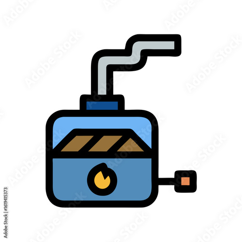 Flat vector oil rig with smoky chimney on black