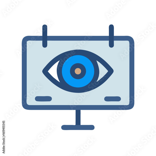 Display monitor showing human eye icon for surveillance