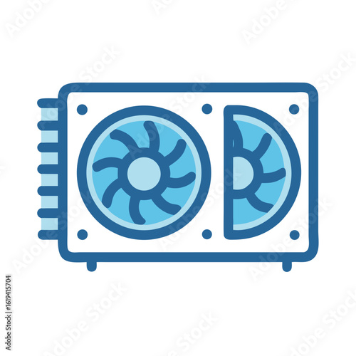 Stylized graphic card illustration with blue accents on black