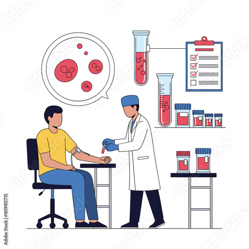 Medical professional collecting blood sample from patient for laboratory analysis and health checkup procedures