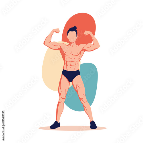 Muscular athletic man posing with defined abs and biceps demonstrating peak physical fitness and strength training success
