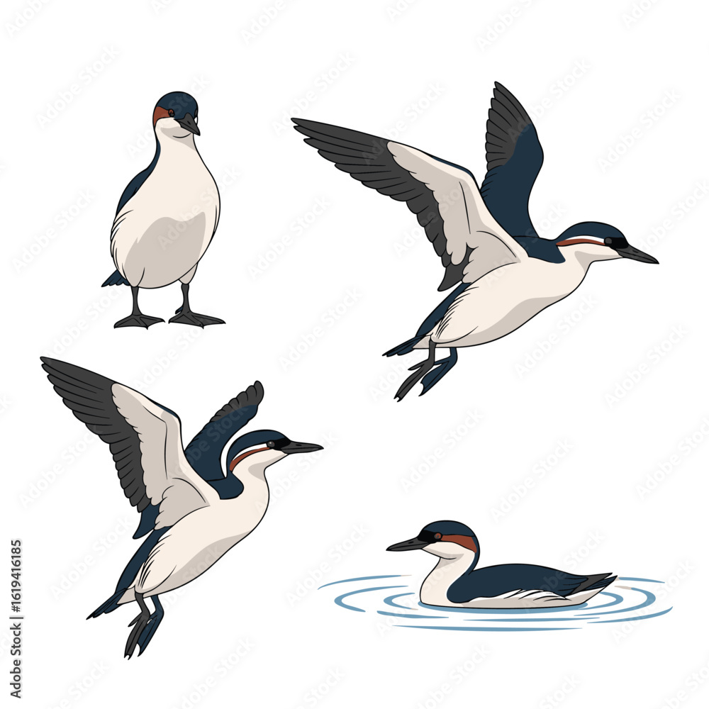 Obraz premium Captivating pixel art illustrations of diverse bird poses and aquatic life showcasing natural beauty