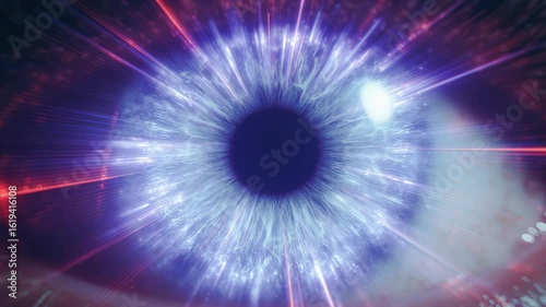 Captivating close up of eye reveals intricate details and vibrant colors, highlighting vision of security in digital 5G technology