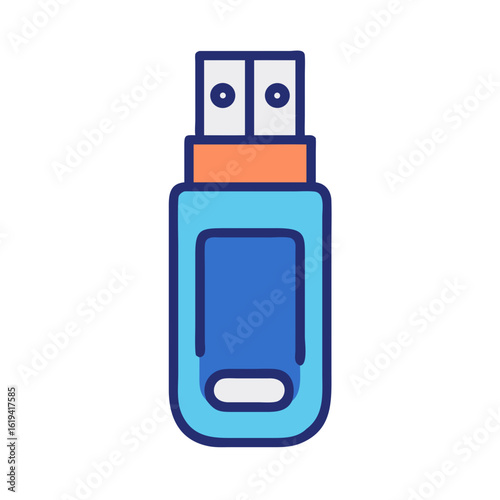 Flat design blue USB drive illustration against black background