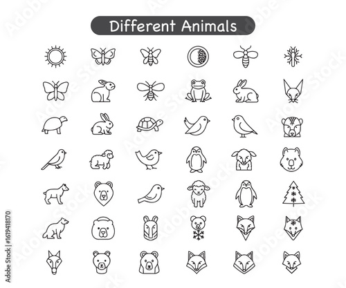 Minimalist Seasonal Animal Icons: Black & Line Art Collection