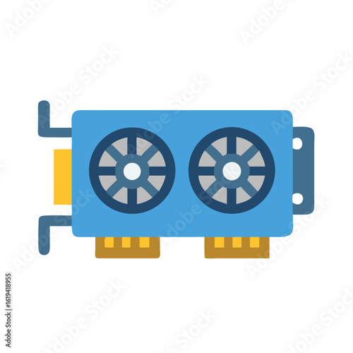 Stylized flat illustration of a graphics card component