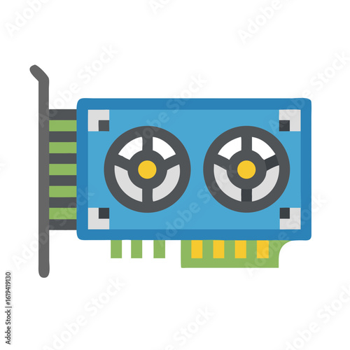Stylized graphic card illustration with two cooling fans detail
