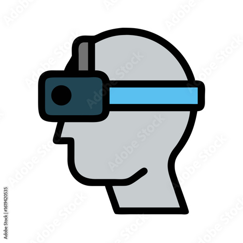Virtual reality headset on human head flat illustration