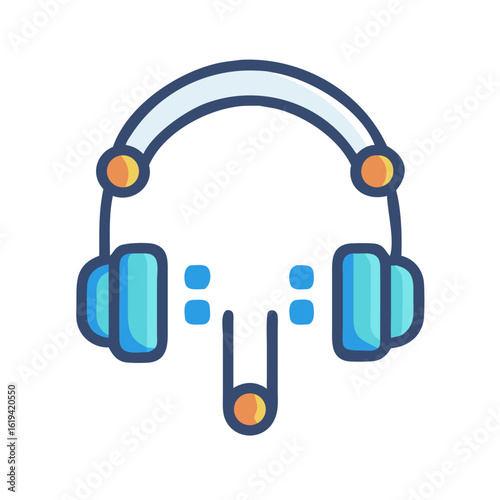 Stylized headphones illustration with blue accents on black background