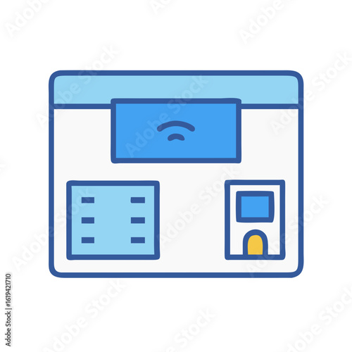 Simplified website interface in blue and white on black