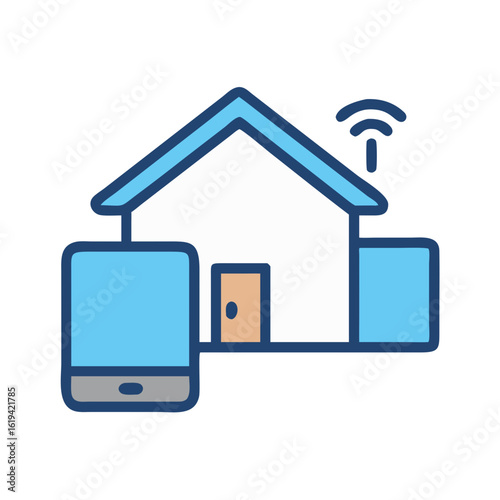 Smart Home Controlled by Phone Flat Style Vector Illustration