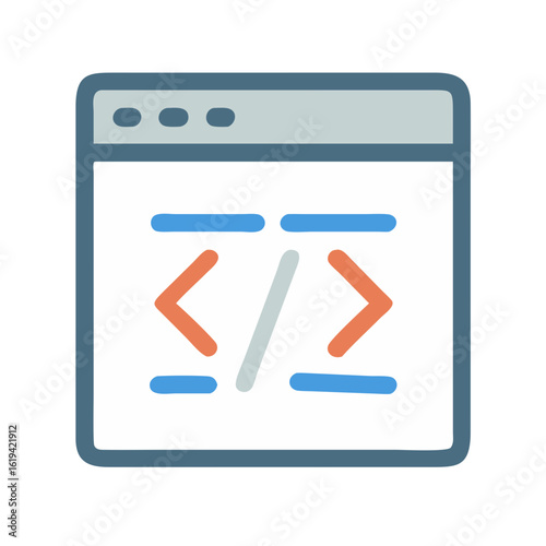 Icon of a web browser with coding symbols inside