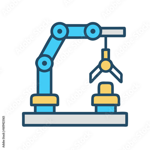 Isolated illustration of robotic arm assembling industrial parts