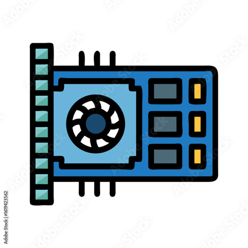 Stylized blue GPU illustration on a black background