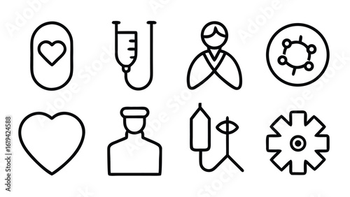Health checkup icon set. Contains such icons as hospital, doctor, nurse, stethoscope, instruments, research, organs, tests, viruses, lung, liver, brain, eye, hearing, kidneys, stomach and more
