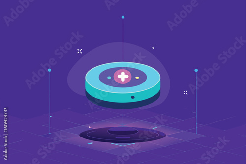 Hovering Tech Button with Plus Symbol
