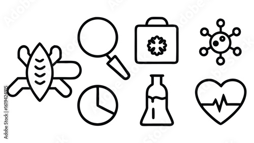 Health checkup icon set. Contains such icons as hospital, doctor, nurse, stethoscope, instruments, research, organs, tests, viruses, lung, liver, brain, eye, hearing, kidneys, stomach and more
