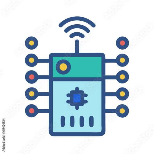 Stylized digital circuit with wireless signal and connector nodes