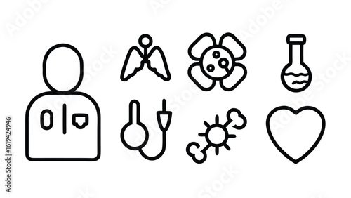 Health checkup icon set. Contains such icons as hospital, doctor, nurse, stethoscope, instruments, research, organs, tests, viruses, lung, liver, brain, eye, hearing, kidneys, stomach and more
