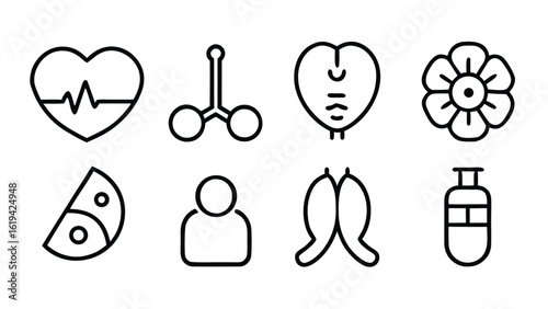 Health checkup icon set. Contains such icons as hospital, doctor, nurse, stethoscope, instruments, research, organs, tests, viruses, lung, liver, brain, eye, hearing, kidneys, stomach and more
