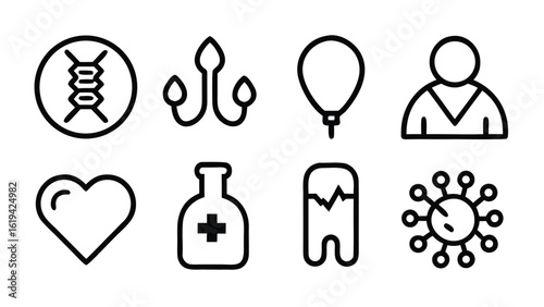 Health checkup icon set. Contains such icons as hospital, doctor, nurse, stethoscope, instruments, research, organs, tests, viruses, lung, liver, brain, eye, hearing, kidneys, stomach and more
