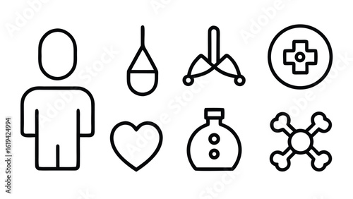 Health checkup icon set. Contains such icons as hospital, doctor, nurse, stethoscope, instruments, research, organs, tests, viruses, lung, liver, brain, eye, hearing, kidneys, stomach and more
