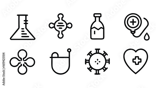 Health checkup icon set. Contains such icons as hospital, doctor, nurse, stethoscope, instruments, research, organs, tests, viruses, lung, liver, brain, eye, hearing, kidneys, stomach and more
