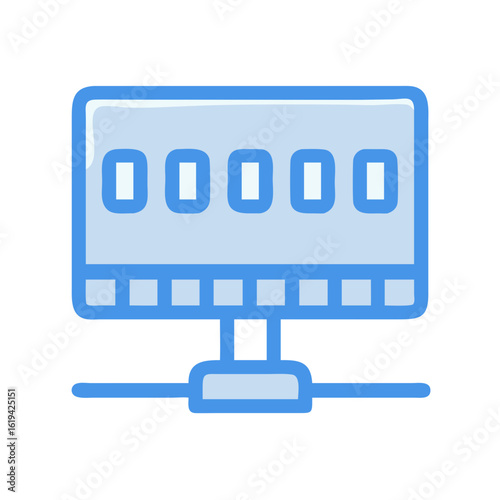 Blue cartoon monitor icon vector design on black background