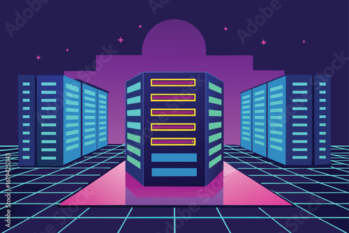 Server Room with Pink Lighting
