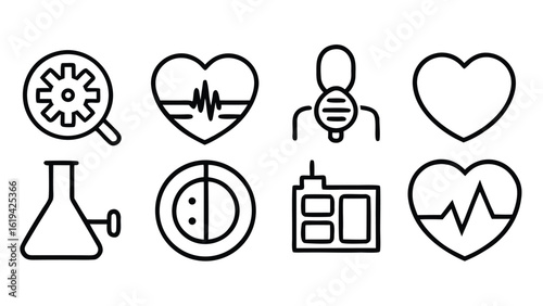 Health checkup icon set. Contains such icons as hospital, doctor, nurse, stethoscope, instruments, research, organs, tests, viruses, lung, liver, brain, eye, hearing, kidneys, stomach and more

