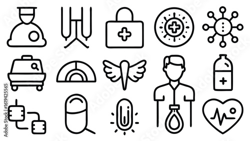 Health checkup icon set. Contains such icons as hospital, doctor, nurse, stethoscope, instruments, research, organs, tests, viruses, lung, liver, brain, eye, hearing, kidneys, stomach and more
