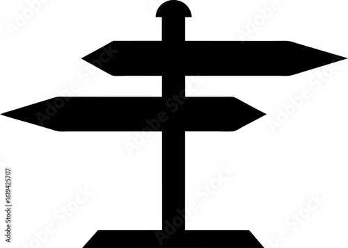 wooden signpost arrow silhouette vector, road direction black symbol, 