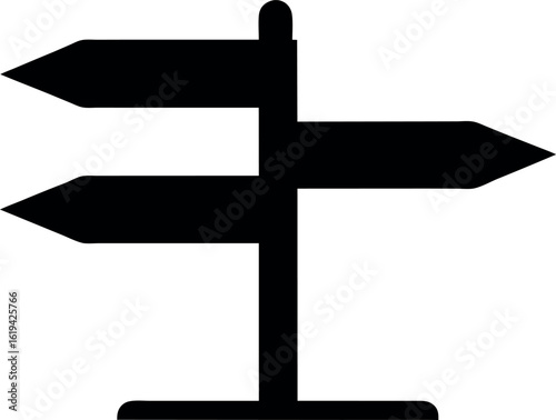 wooden signpost arrow silhouette vector, road direction black symbol, 