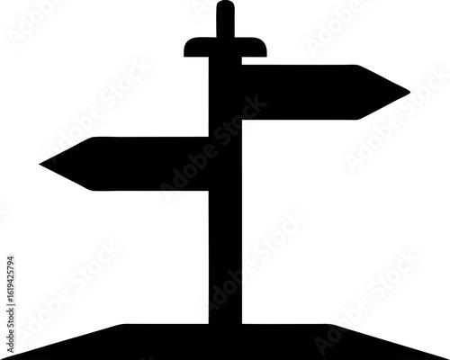 wooden signpost arrow silhouette vector, road direction black symbol, 