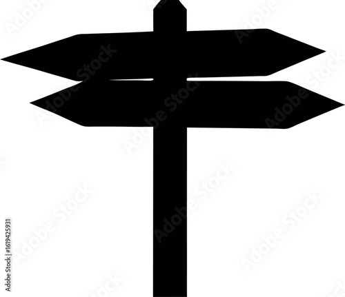 wooden signpost arrow silhouette vector, road direction black symbol, 