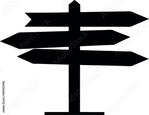 wooden signpost arrow silhouette vector, road direction black symbol, 