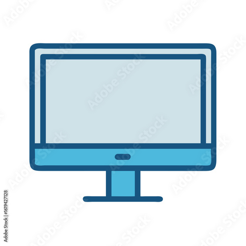 Blue flat computer monitor icon on black background