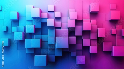 Abstract geometric background with vibrant blue and pink cubes.