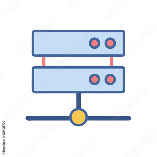 Stylized server icon representing data and network connectivity