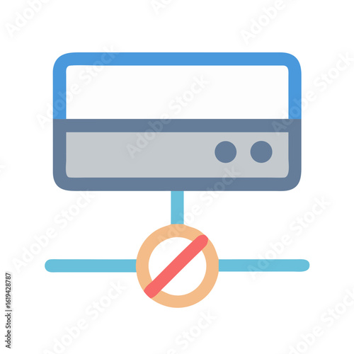 Server disconnect symbol with prohibition sign icon flat design