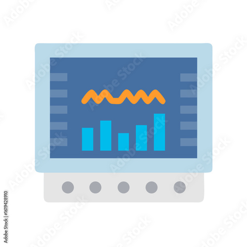 Flat design illustration of monitor displaying financial graphs