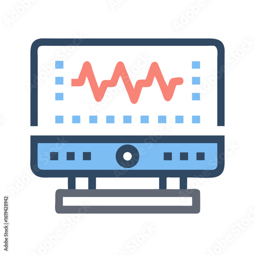 Medical monitor displaying heartbeat graph in stylized digital design