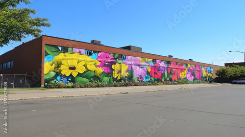 Bright and colorful mural art on the side of a building showcasing creative urban expression
