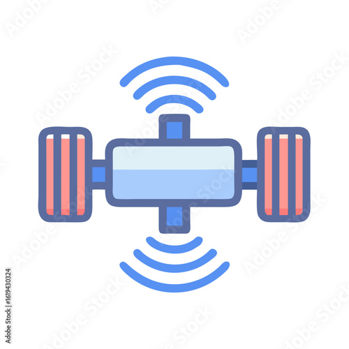 Satellite icon sending signal on black background graphic illustration