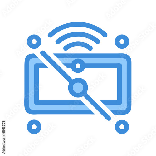 Blue smart television icon on black background flat design