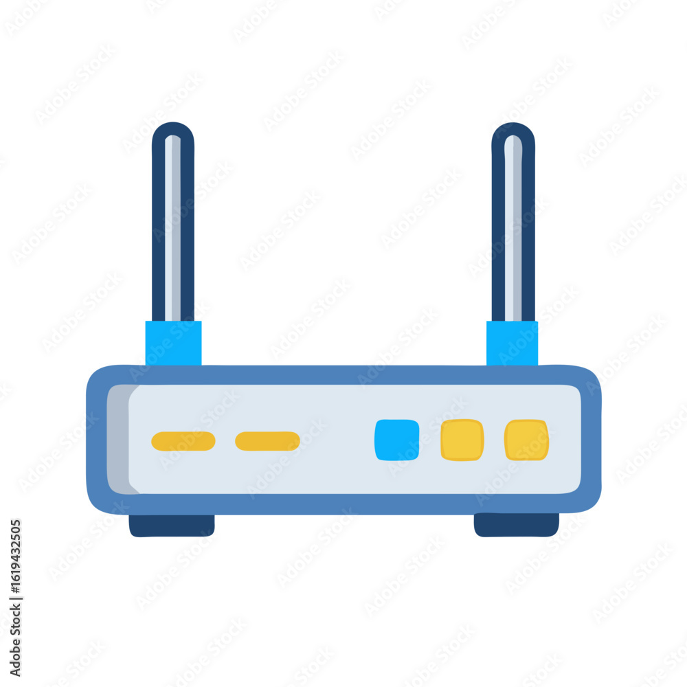 Digital wireless network router icon with dual antenna setup