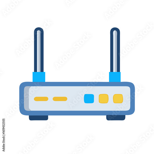 Digital wireless network router icon with dual antenna setup
