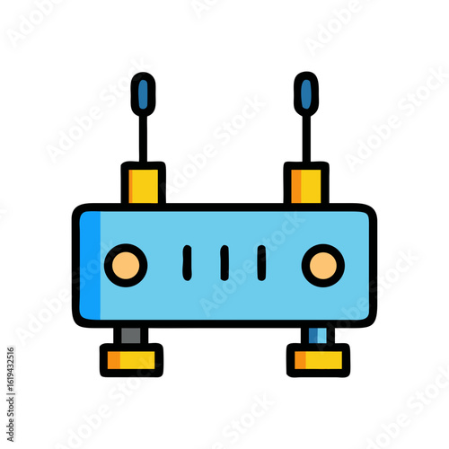 Stylized blue wireless router icon with orange accents isolated